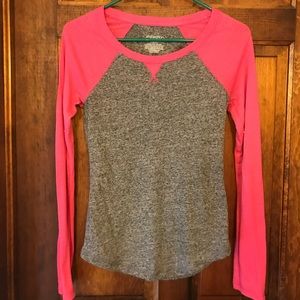 Gray and pink baseball style t shirt